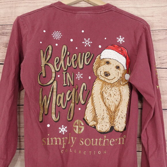 SIMPLY SOUTHERN COLLECTION BELIEVE IN MAGIC CHRISTMAS PUPPY LONG SLEEVE TSHIRT S - Picture 1 of 7
